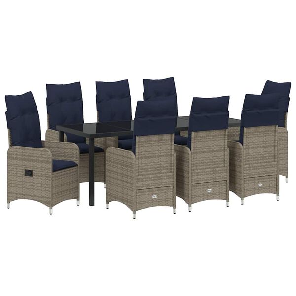 vidaXL Set de masă pentru grădină cu pernă 9 pcs Negru Rattan poli