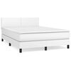 vidaXL Pat box spring cu saltea, alb, 140x200 cm, piele ecologică