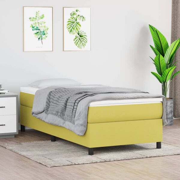 vidaXL Pat box spring cu saltea, verde, 90x200 cm, textil