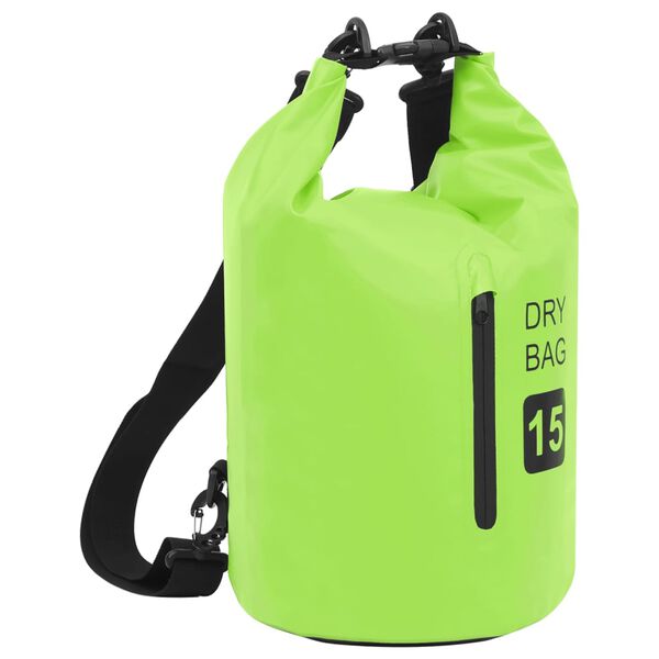 vidaXL Rucsac impermeabil cu fermoar, verde, 15 L, PVC