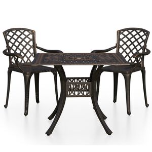 vidaXL Set mobilier de bistro, 3 piese, bronz, aluminiu turnat