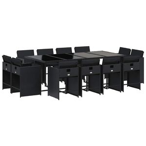 vidaXL Set mobilier de grădină cu perne, 13 piese, negru, poliratan