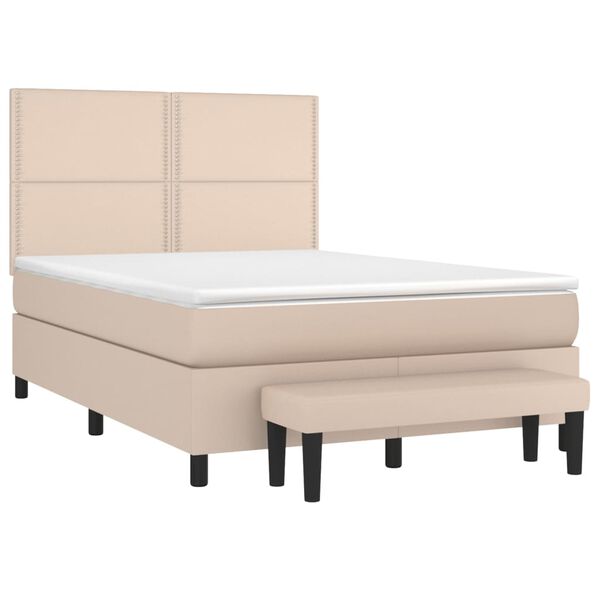 vidaXL Pat box spring cu saltea, cappuccino, 140x200cm piele ecologică