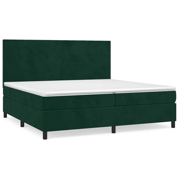 vidaXL Pat box spring cu saltea, verde &icirc;nchis, 200x200 cm, catifea