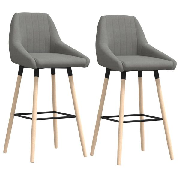 vidaXL Scaune de bar, 2 buc., gri deschis, material textil