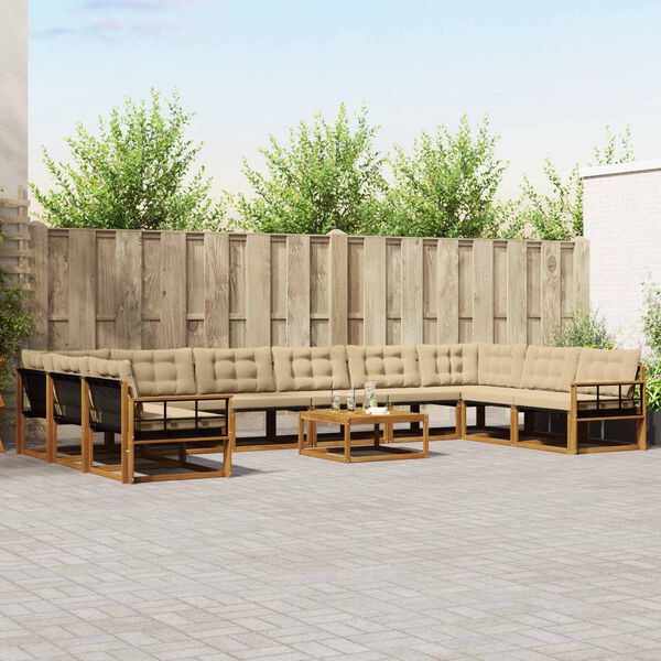 vidaXL Set de canapele de exterior cu pernă 11 pcs Natural și Bej