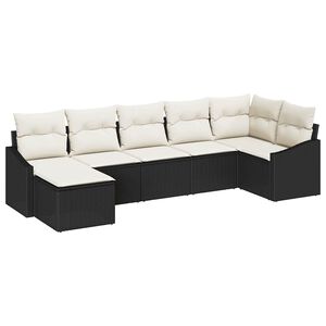 vidaXL Set de canapele pentru grădină 7 buc. Negru și Crem poliratan
