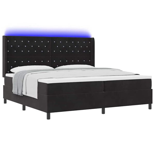 vidaXL Pat cu arcuri cu saltea cu headboard Negru 200 x 200 cm Catifea