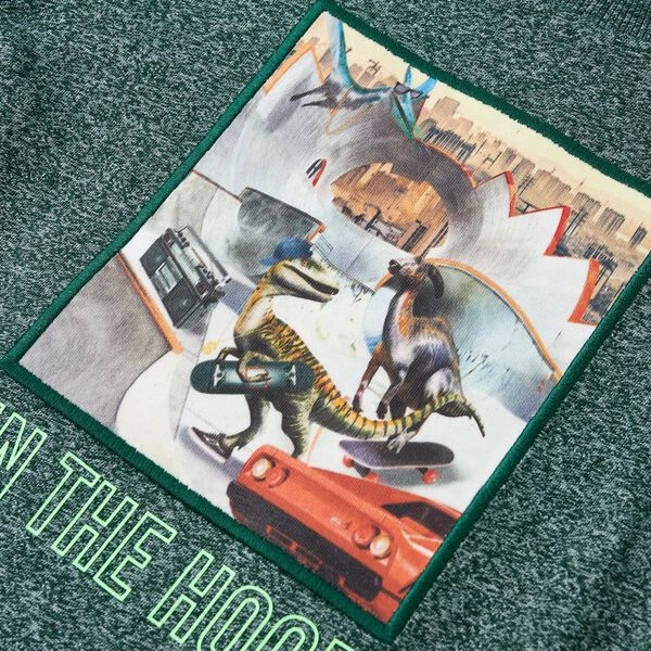 Tricou copii m&acirc;neci lungi, verde &icirc;nchis melanj, 92