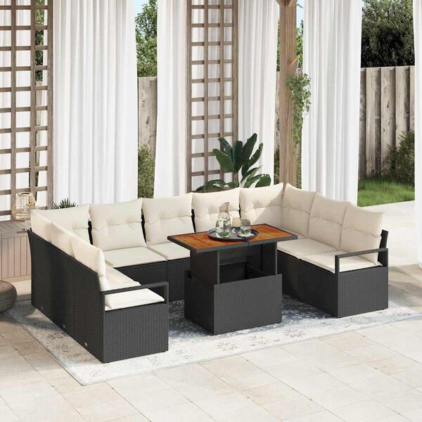 vidaXL Set de canapele pentru grădină 10 pcs Negru Rattan poli