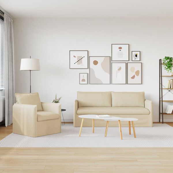 vidaXL Canapea 2 pcs Crem 196 x 82 x 85 cm țesătură