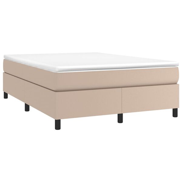vidaXL Pat box spring cu saltea, cappuccino, 140x190cm piele ecologică