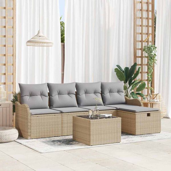 vidaXL Set de canapele pentru grădină cu pernă 6 pcs Bej Rattan poli