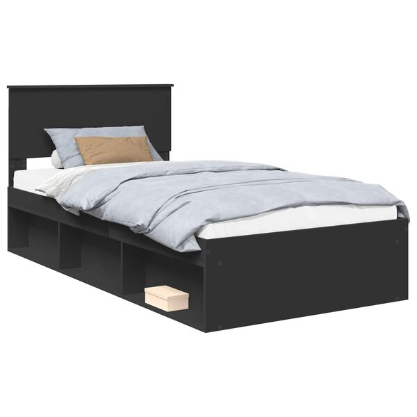 vidaXL Cadru de pat cu headboard Negru 100 x 200 cm Lemn de pin masiv
