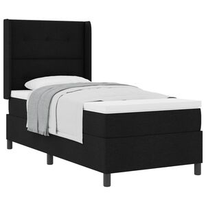 vidaXL Pat cu arcuri cu saltea cu headboard Negru 90 x 190 cm țesătură