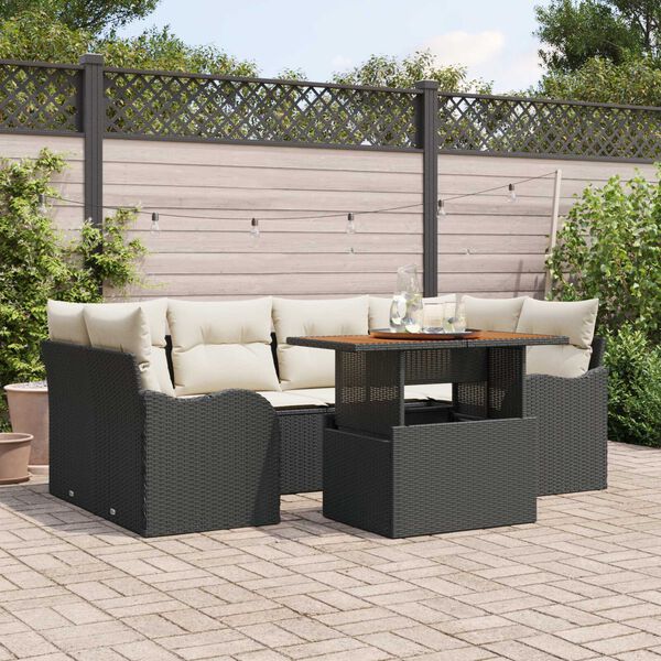vidaXL Set de canapele pentru grădină 7 pcs Negru Rattan poli
