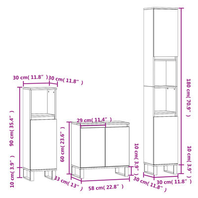 vidaXL Set dulapuri de baie, 3 piese, gri beton, lemn prelucrat