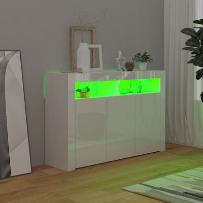 vidaXL Servantă cu lumini LED, alb extra lucios,115,5x30x75 cm