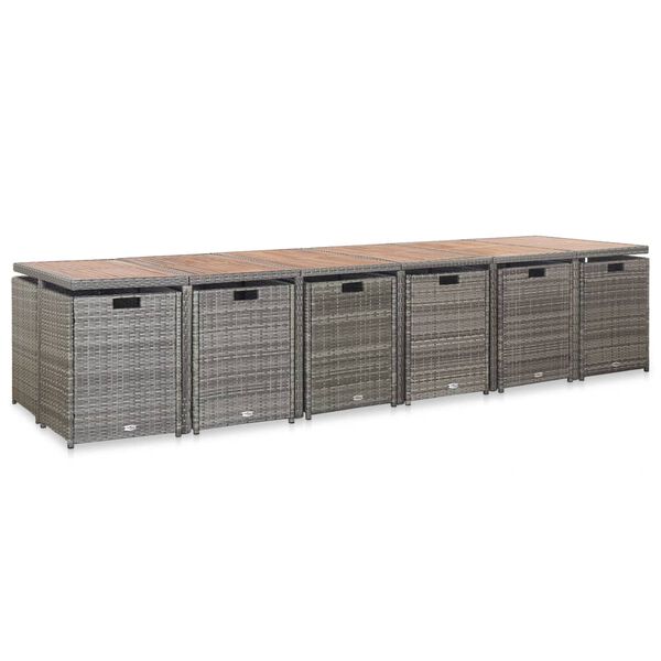 vidaXL Set mobilier de exterior cu perne, 17 piese, gri, poliratan