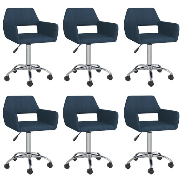 vidaXL Scaune de sufragerie pivotante, 6 buc., albastru, textil