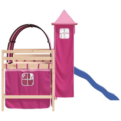 vidaXL Pat etajat de copii cu turn, roz, 80x200 cm, lemn masiv pin