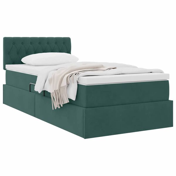 vidaXL Pat cu storage cu saltea Verde &icirc;nchis 90 x 190 cm Catifea