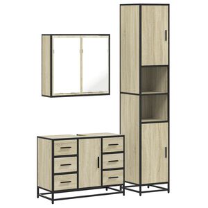vidaXL Set mobilier de baie, 3 piese, stejar sonoma, lemn prelucrat