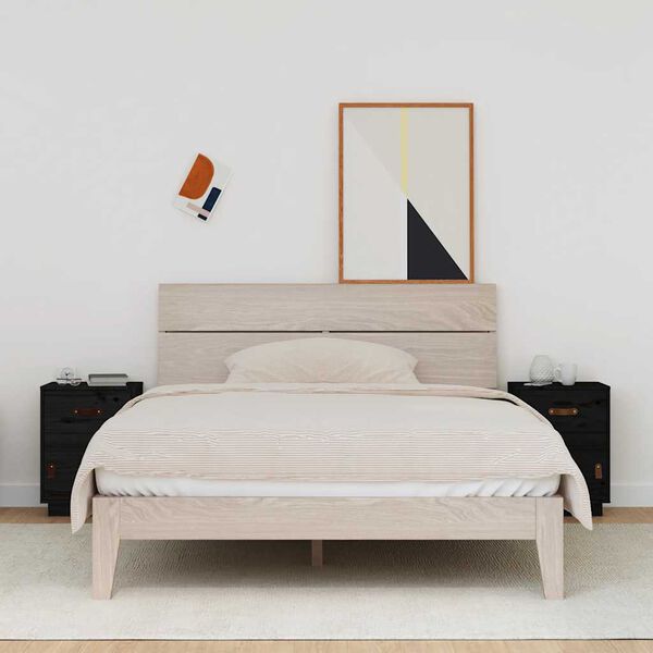 vidaXL Noptiere, 2 buc., negru, 40x34x55 cm, lemn masiv de pin