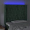 vidaXL Tăblie de pat cu LED, verde &icirc;nchis, 93x16x118/128cm, catifea
