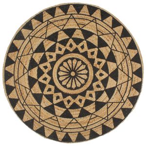 vidaXL Covor manual cu imprimeu negru, 90 cm, iută