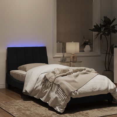 vidaXL Cadru de pat cu lumini LED, negru, 90x200 cm, catifea
