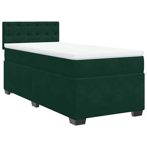vidaXL Pat box spring cu saltea, verde &icirc;nchis, 100x200 cm, catifea
