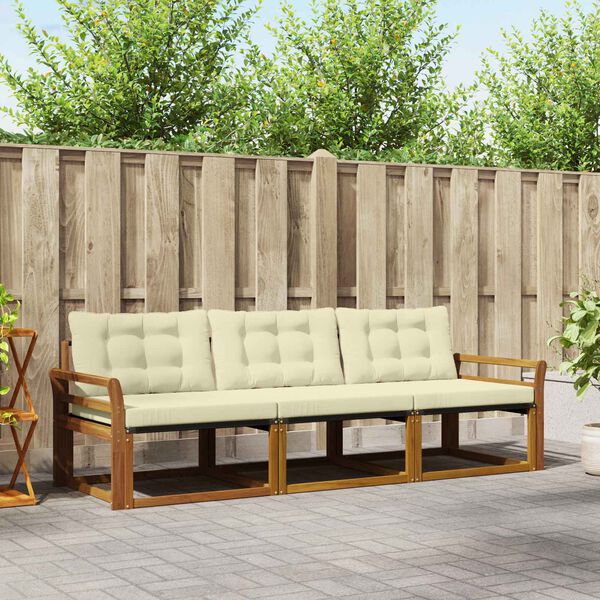 vidaXL Set de canapele de exterior cu pernă 3 pcs Natural și Crem