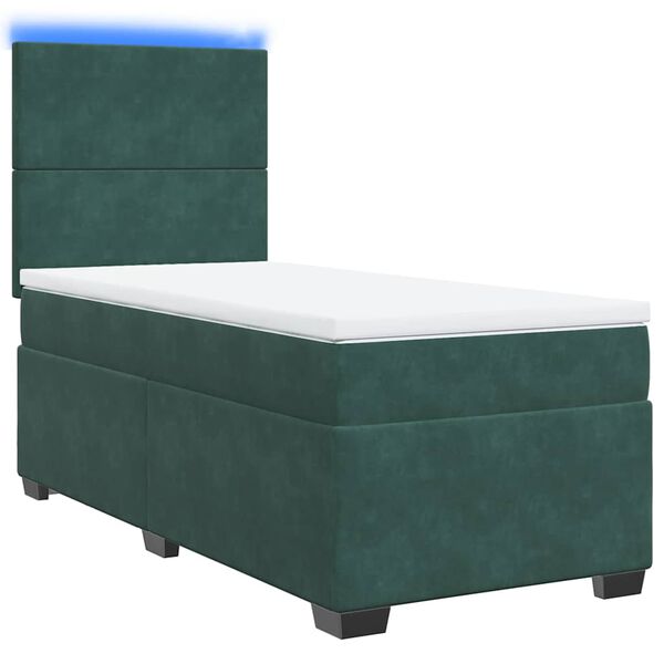 vidaXL Pat box spring cu saltea, verde &icirc;nchis, 90x190 cm, catifea