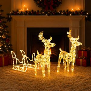 vidaXL Decorațiune de Crăciun reni și sanie 160 LED-uri 130 cm acril