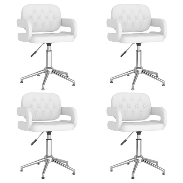 vidaXL Scaune de masă pivotante, 4 buc., alb, piele ecologică