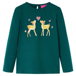 vidaXL Tricou de copii cu m&acirc;neci lungi verde &icirc;nchis 92