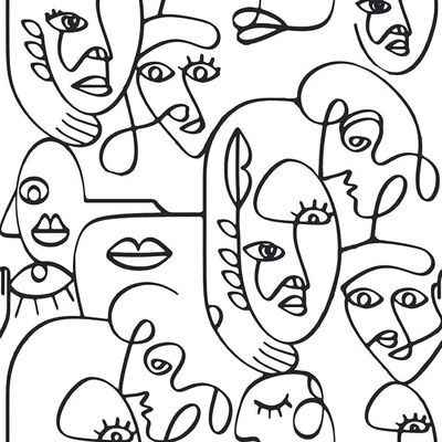 Noordwand Tapet „Friends & Coffee Line Art Faces”, alb și negru