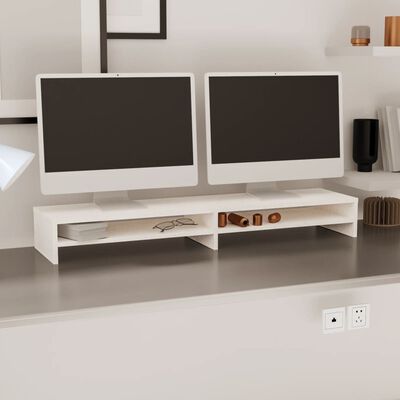 vidaXL Stand pentru monitor, alb, 100x24x13 cm, lemn masiv de pin