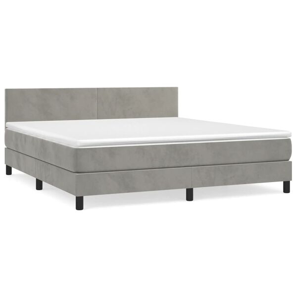 vidaXL Pat box spring cu saltea, gri deschis, 160x200 cm, catifea