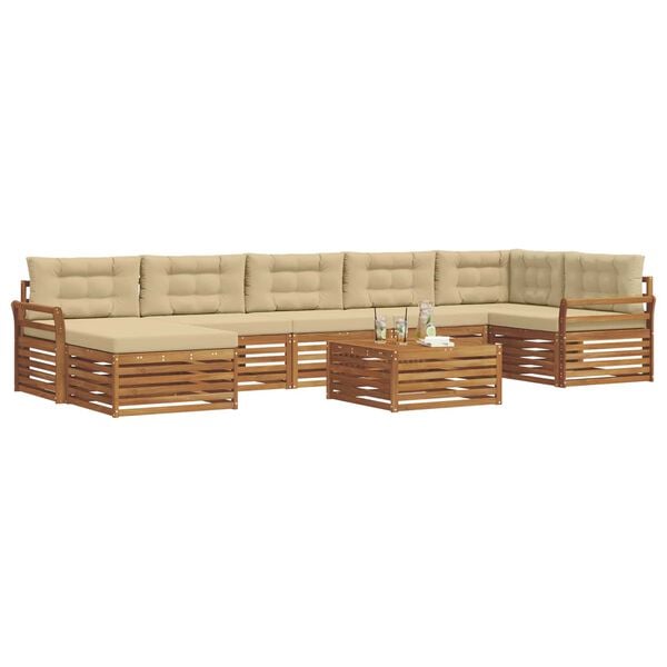 vidaXL Set de canapele de exterior cu pernă 8 pcs Natural și Bej