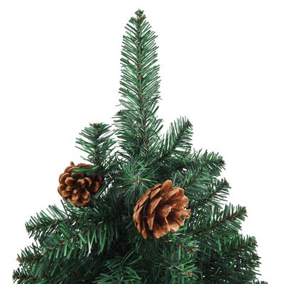 vidaXL Brad de Crăciun pre-iluminat slim, lemn&conuri, verde, 150 cm