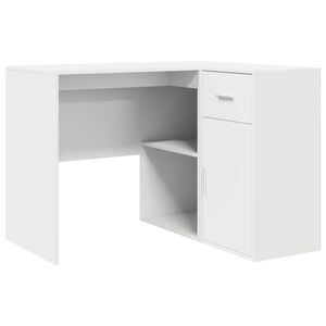 vidaXL Birou de colț cu sertar cu raft cu ușă Alb 102 x 88 x 75 cm