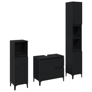 vidaXL Set de mobilier pentru baie Pe perete cu ușă 3 pcs Stejar Negru