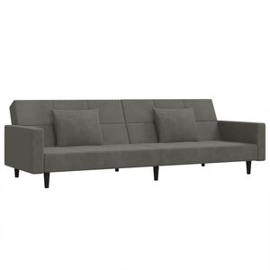 vidaXL Canapea extensibilă cu 2 locuri, 2 perne, gri &icirc;nchis, catifea