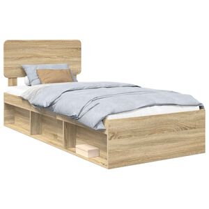 vidaXL Cadru de pat cu headboard Sonoma 90 x 190 cm Lemn de pin masiv