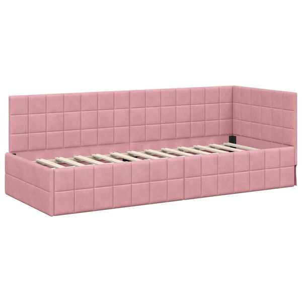 vidaXL Cadru de pat colțar cu headboard Roz 80 cm x 200 cm Catifea