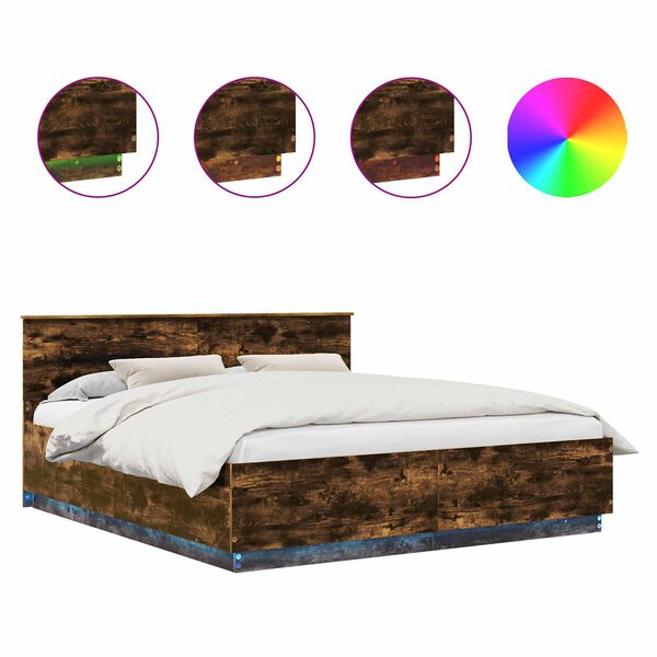 vidaXL Cadru de pat Stejar fumuriu 200 x 200 cm Lemn compozit