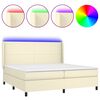 vidaXL Pat cu arcuri, saltea și LED, crem, 200x200 cm, piele ecologică