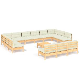 vidaXL Set de mobilier de grădină & perne 14 piese crem lemn masiv pin